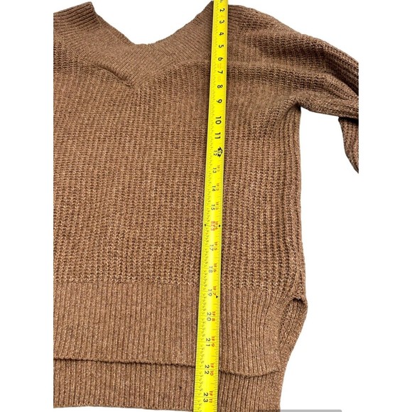 Pink Rose - Women's Brown Sweater Top Long Sleeve V-neck Loose Knit Size Medium - Picture 5 of 7